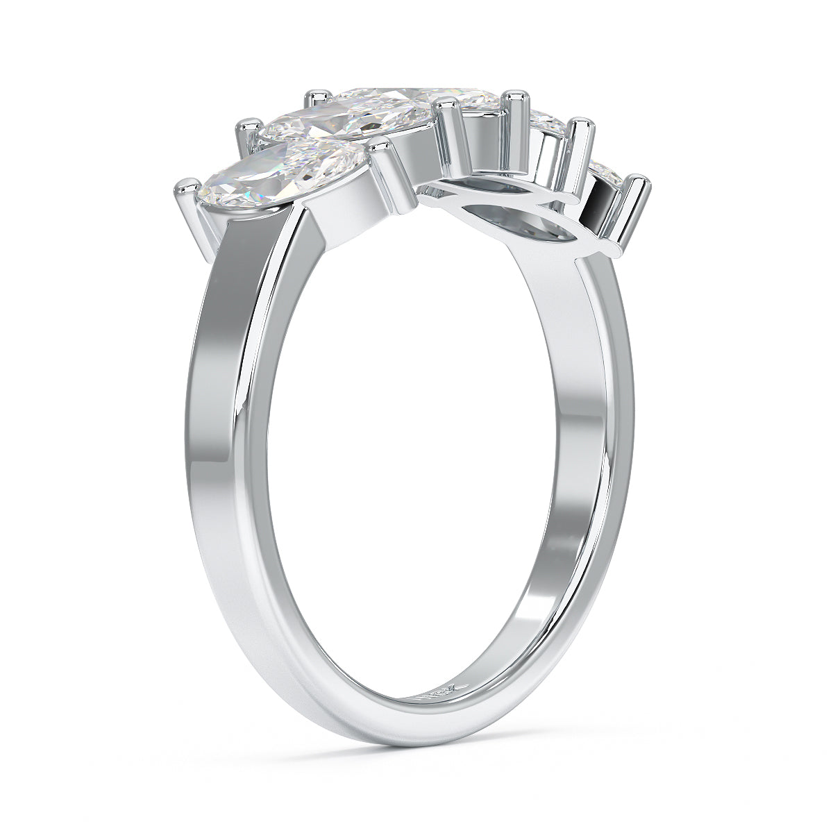 Marquise Five Stone White Gold Platinum Ring Side View