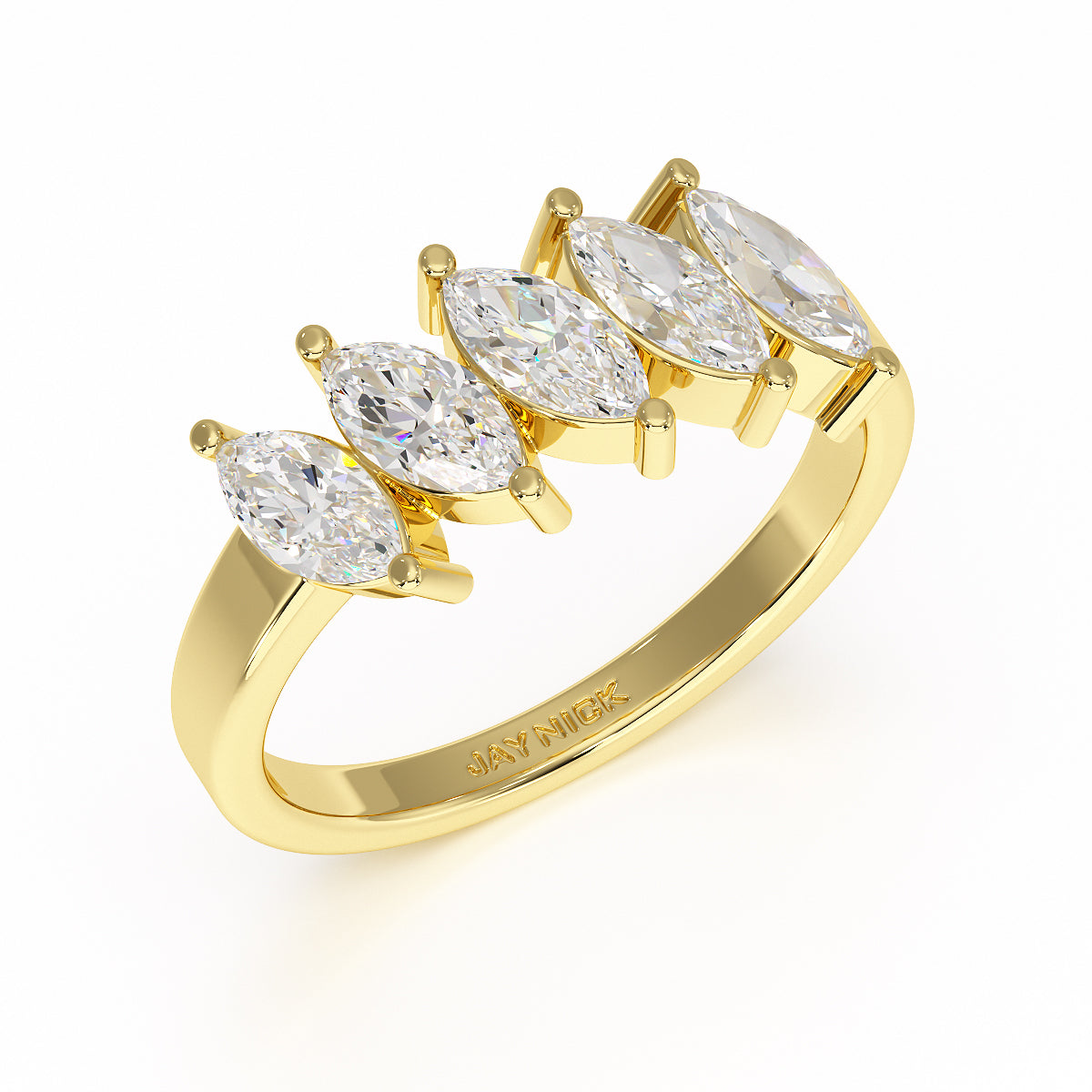 Marquise Five Stone Yellow Gold Ring Perspective View