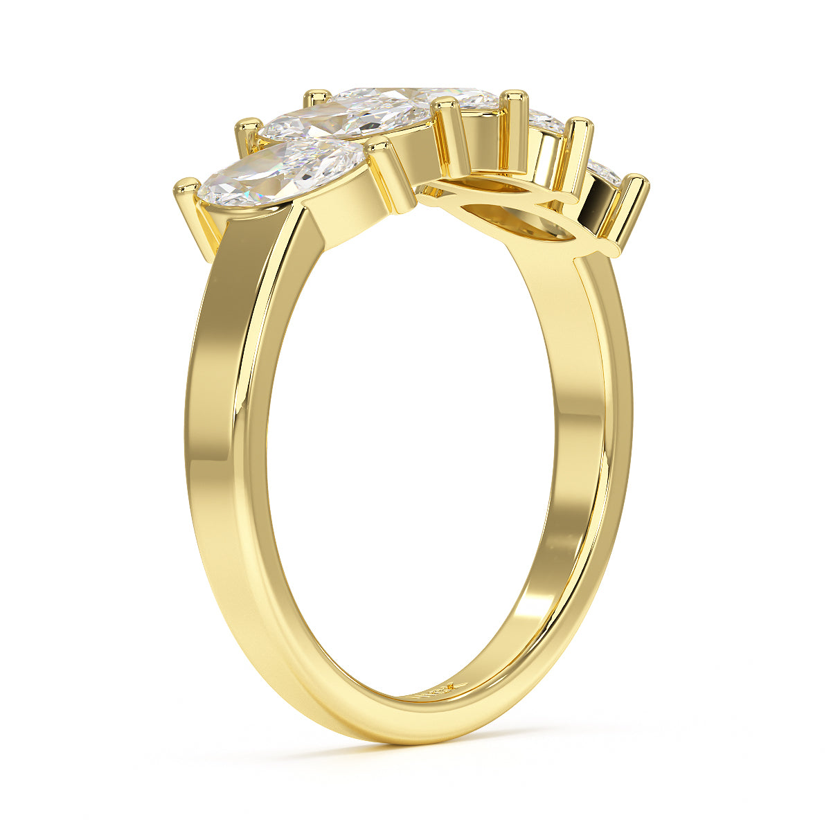 Marquise Five Stone Yellow Gold Ring Side View