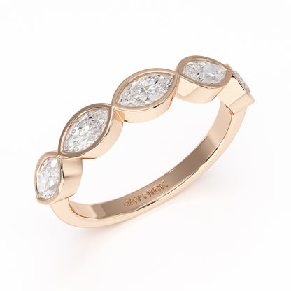 Marquise Bezel Set Five Stone Rose Gold Ring Perspective View