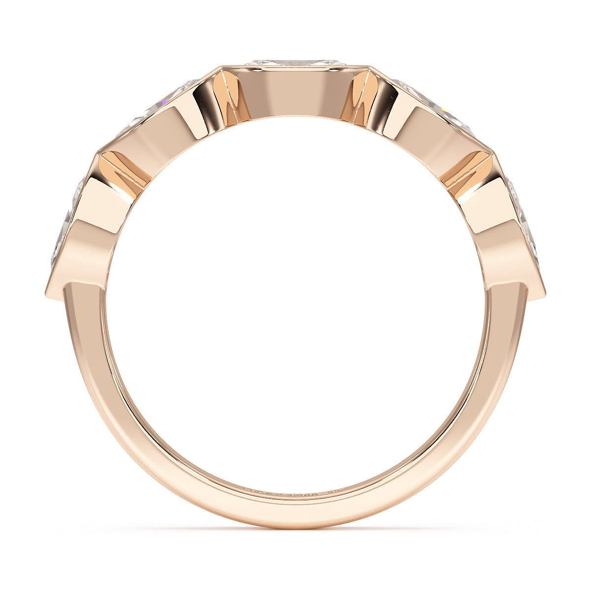 Marquise Bezel Set Five Stone Rose Gold Ring Flat View