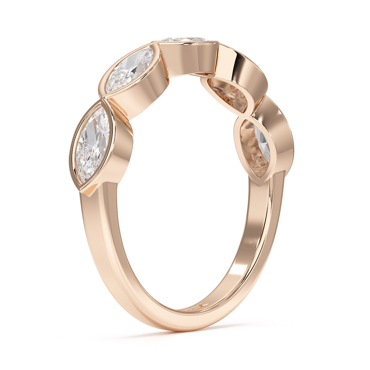 Marquise Bezel Set Five Stone Rose Gold Ring Side View