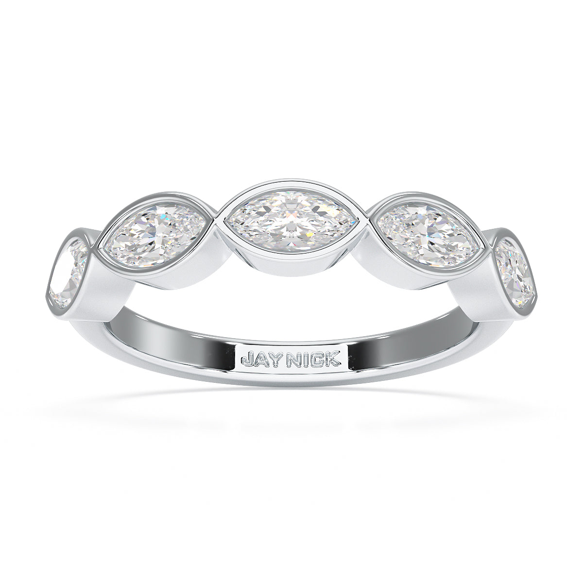 Marquise Bezel Set Five Stone White Gold Platinum Ring Top View