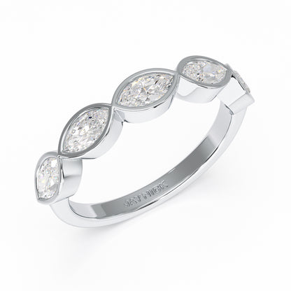 Marquise Bezel Set Five Stone White Gold Platinum Ring Perspective View