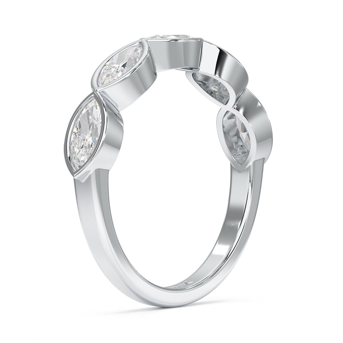 Marquise Bezel Set Five Stone White Gold Platinum Ring Side View