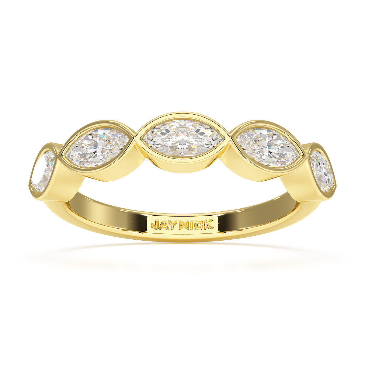 Marquise Bezel Set Five Stone Yellow Gold Ring Top View