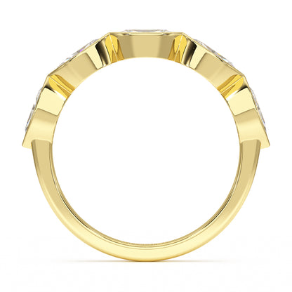 Marquise Bezel Set Five Stone Yellow Gold Ring Flat View