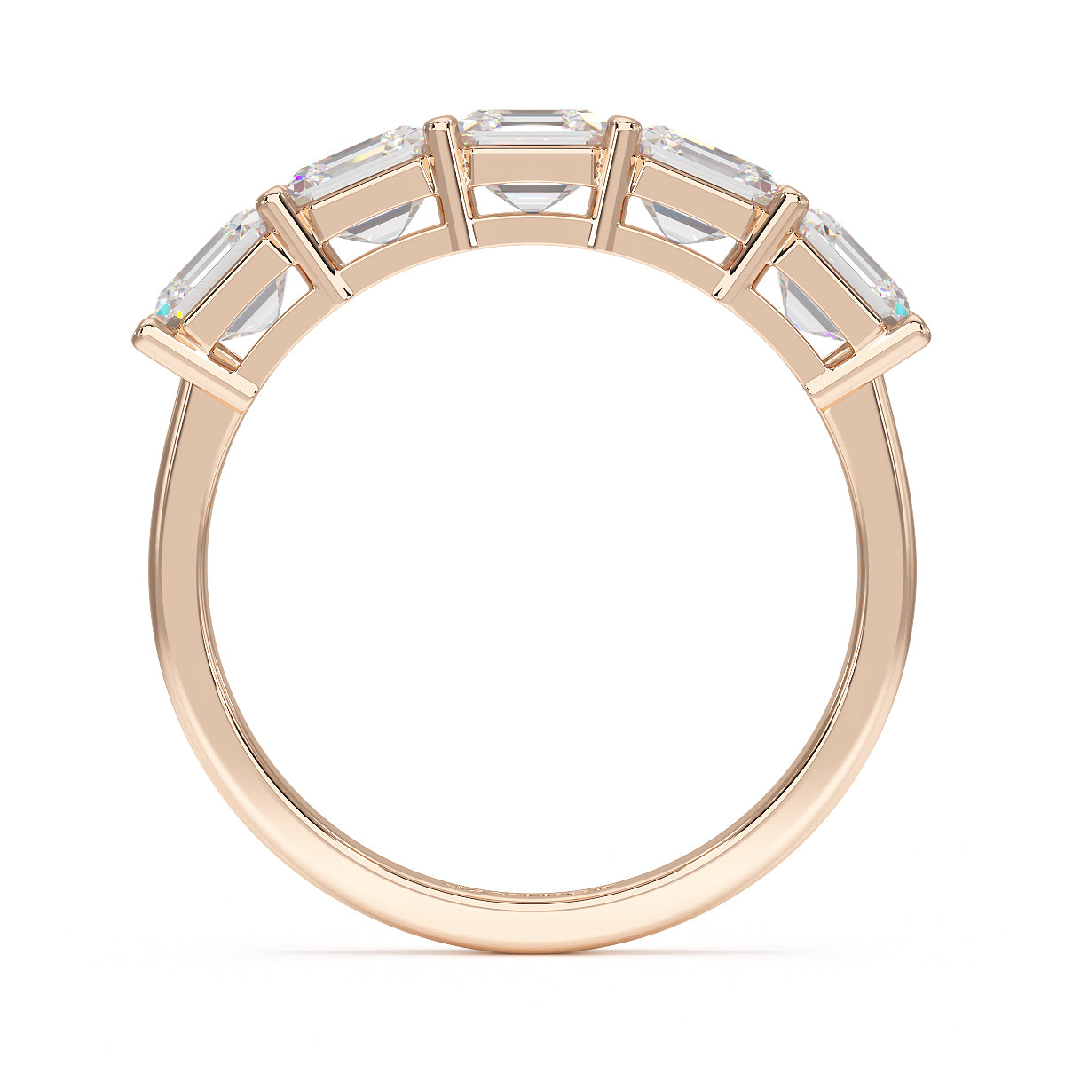 Asscher Five Stone Rose Gold Ring Flat View