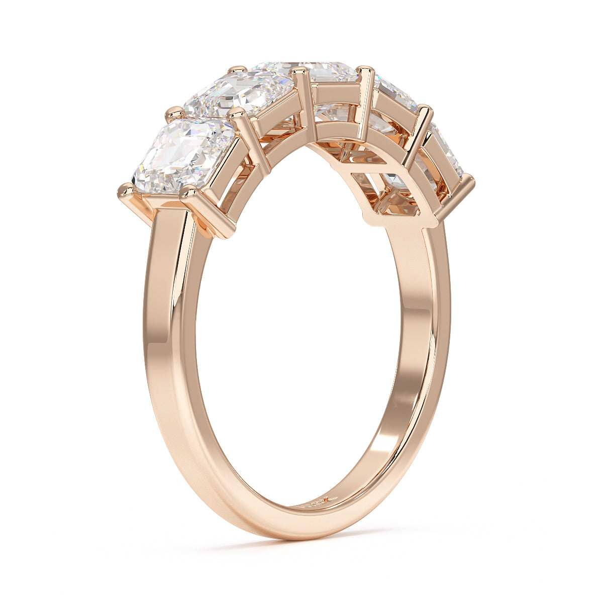 Asscher Five Stone Rose Gold Ring Side View