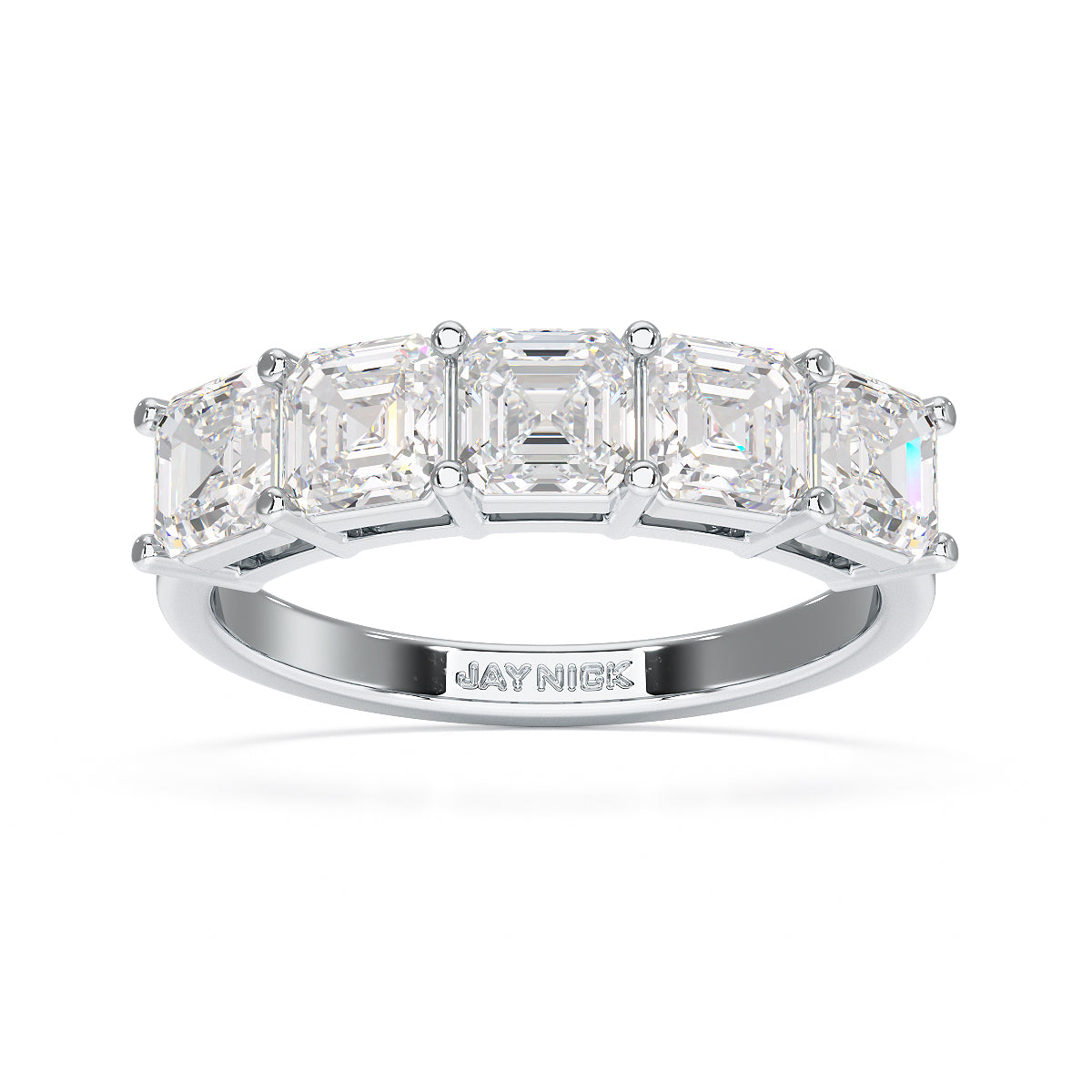 Asscher Five Stone White Gold Platinum Ring Top View