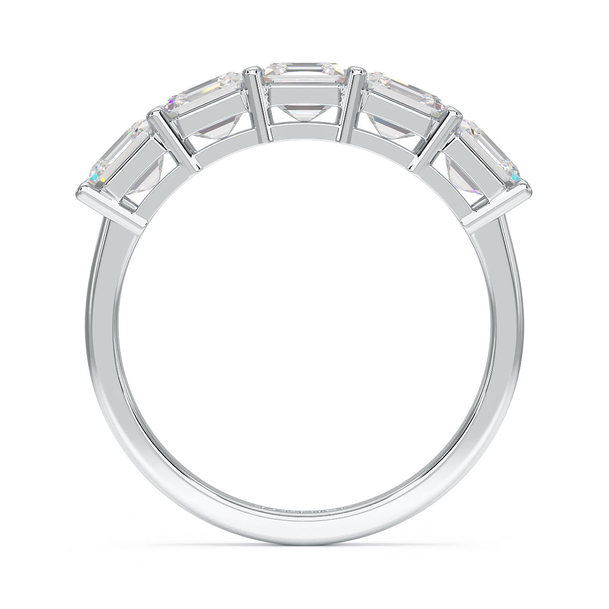 Asscher Five Stone White Gold Platinum Ring Flat View