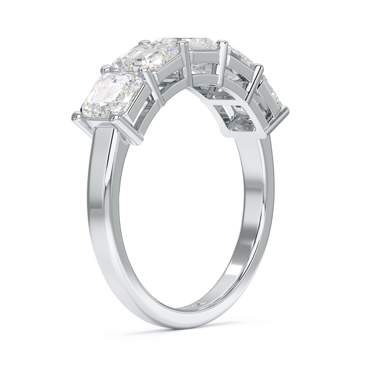 Asscher Five Stone White Gold Platinum Ring Side View