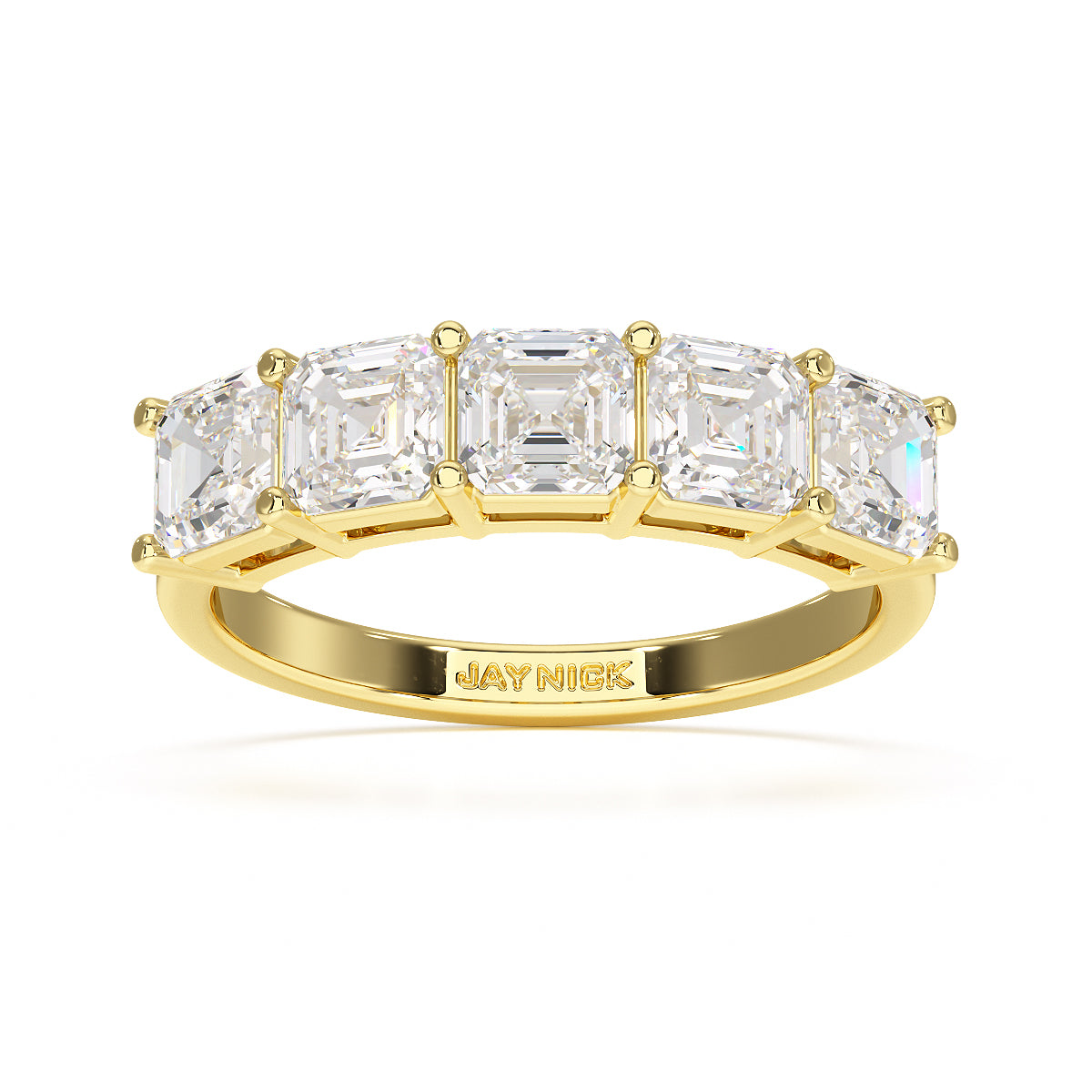 Asscher Five Stone Yellow Gold Ring Top View