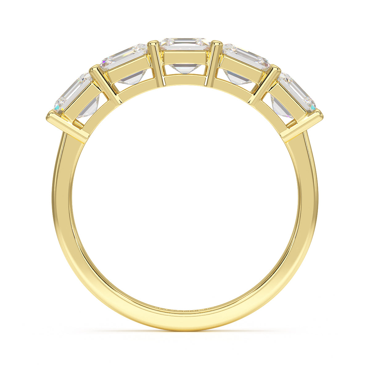 Asscher Five Stone Yellow Gold Ring Flat View