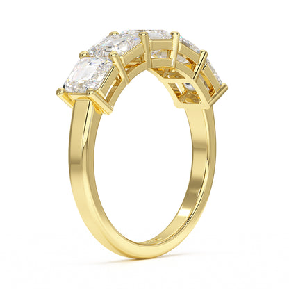 Asscher Five Stone Yellow Gold Ring Side View