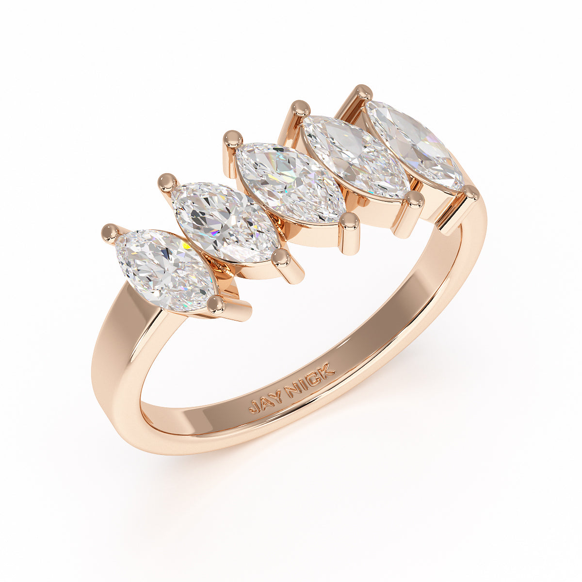 Marquise Five Stone Rose Gold Ring Perspective View