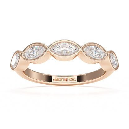 Marquise Bezel Set Five Stone Rose Gold Ring Top View