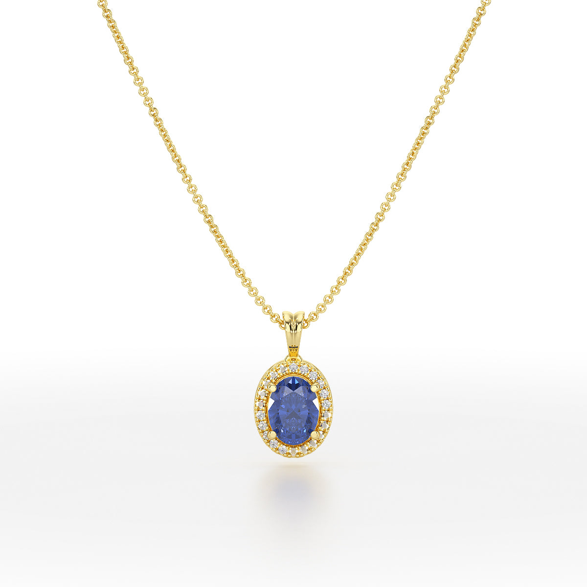 Large Oval Blue Sapphire Halo Pendant