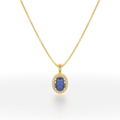 Large Oval Blue Sapphire Halo Pendant