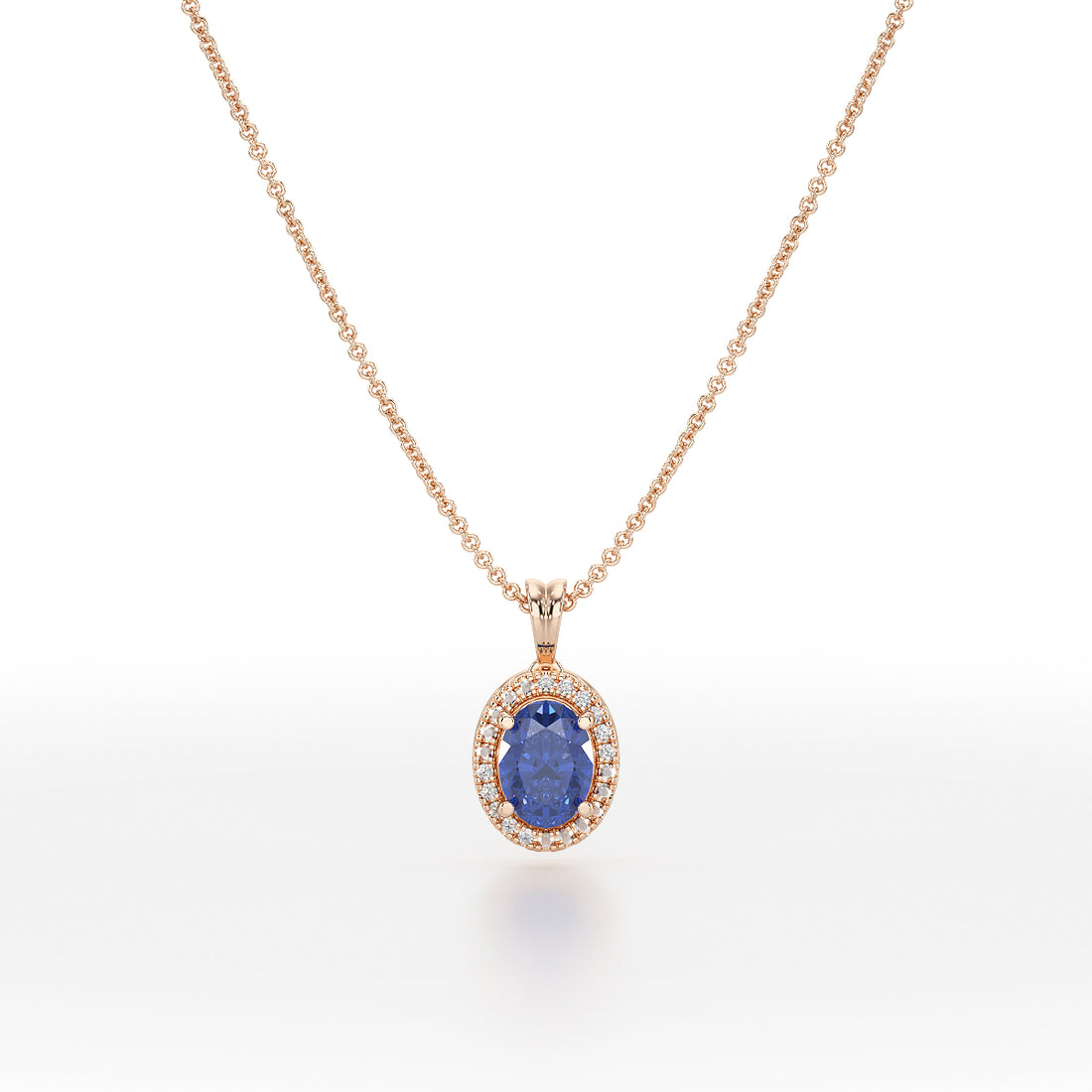 Oval Blue Sapphire Halo Pendant