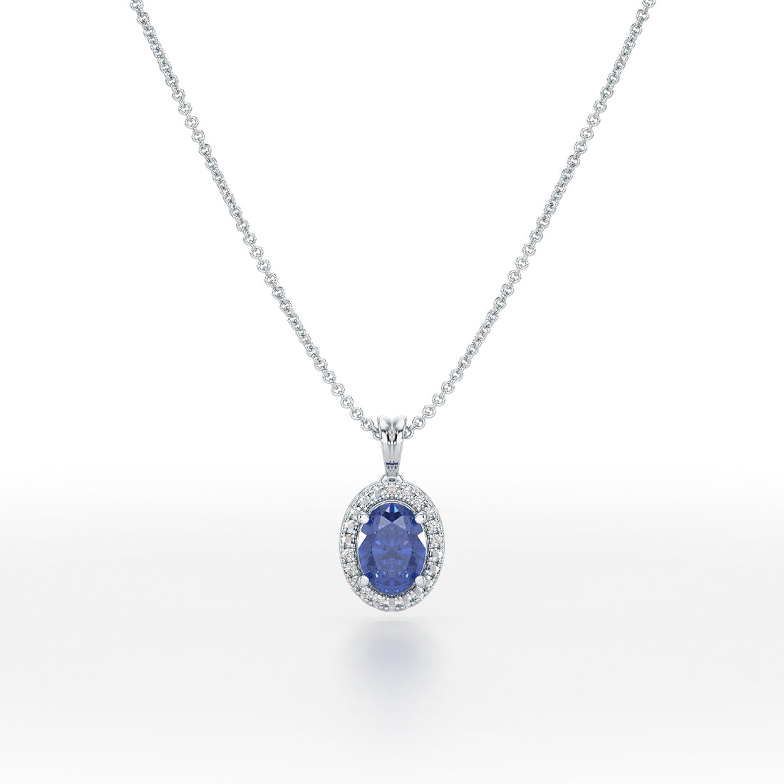 Oval Blue Sapphire Halo Pendant