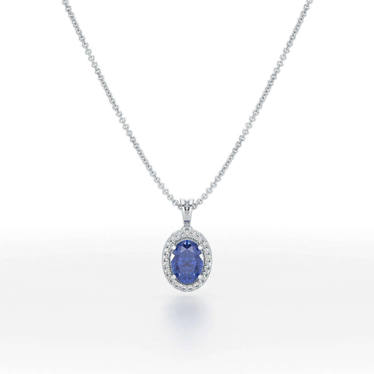 Large Oval Blue Sapphire Halo Pendant