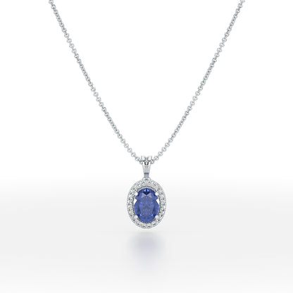 Large Oval Blue Sapphire Halo Pendant