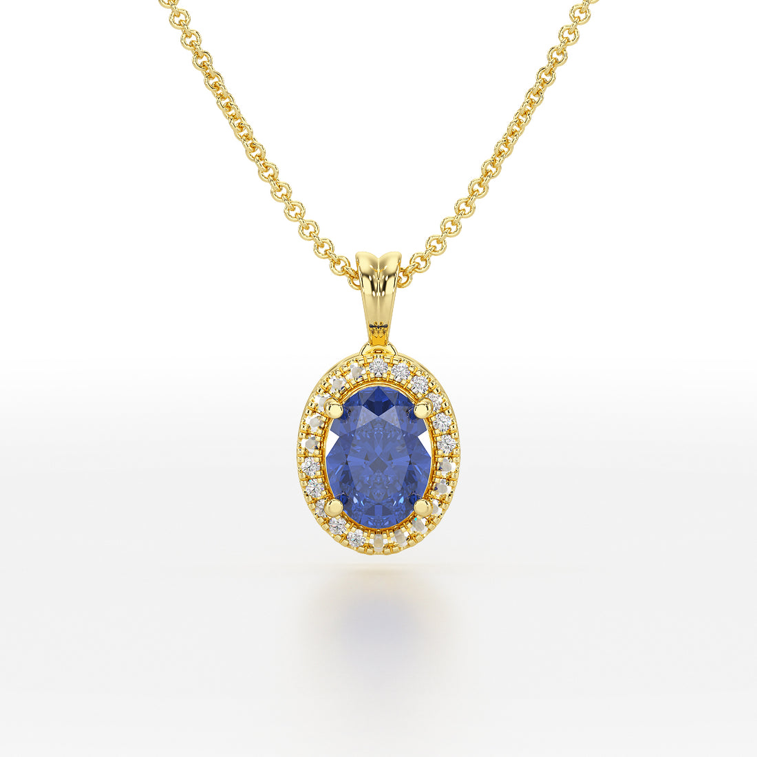 Large Oval Blue Sapphire Halo Pendant