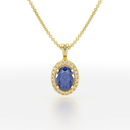 Large Oval Blue Sapphire Halo Pendant