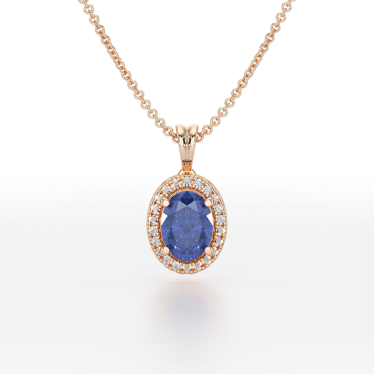 Large Oval Blue Sapphire Halo Pendant