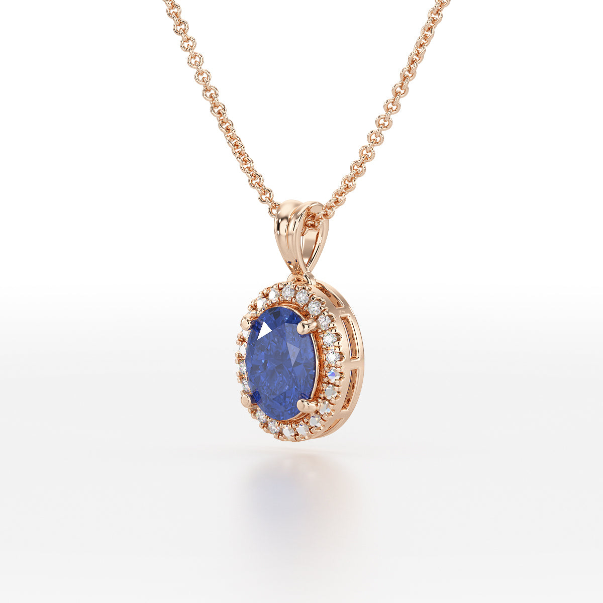 Large Oval Blue Sapphire Halo Pendant