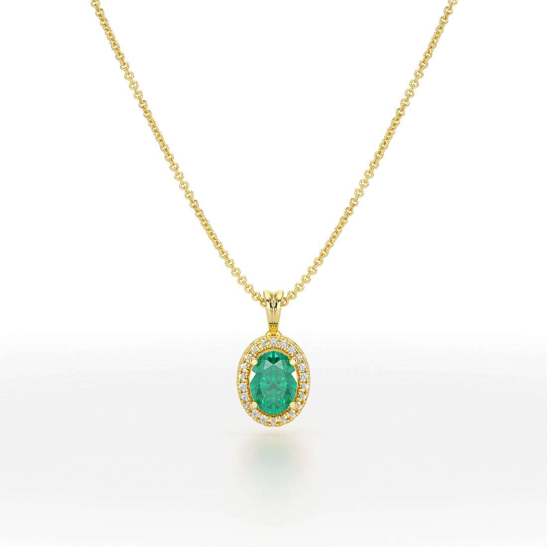 Oval Emerald Halo Pendant