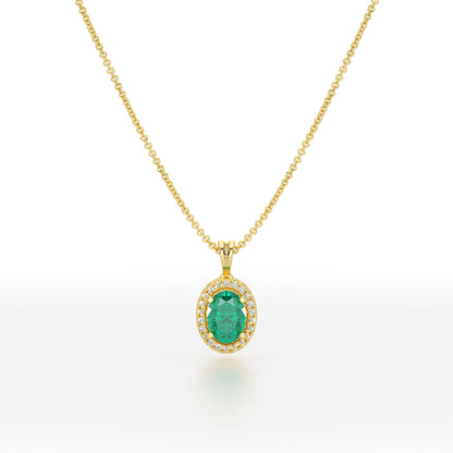 Oval Emerald Halo Pendant