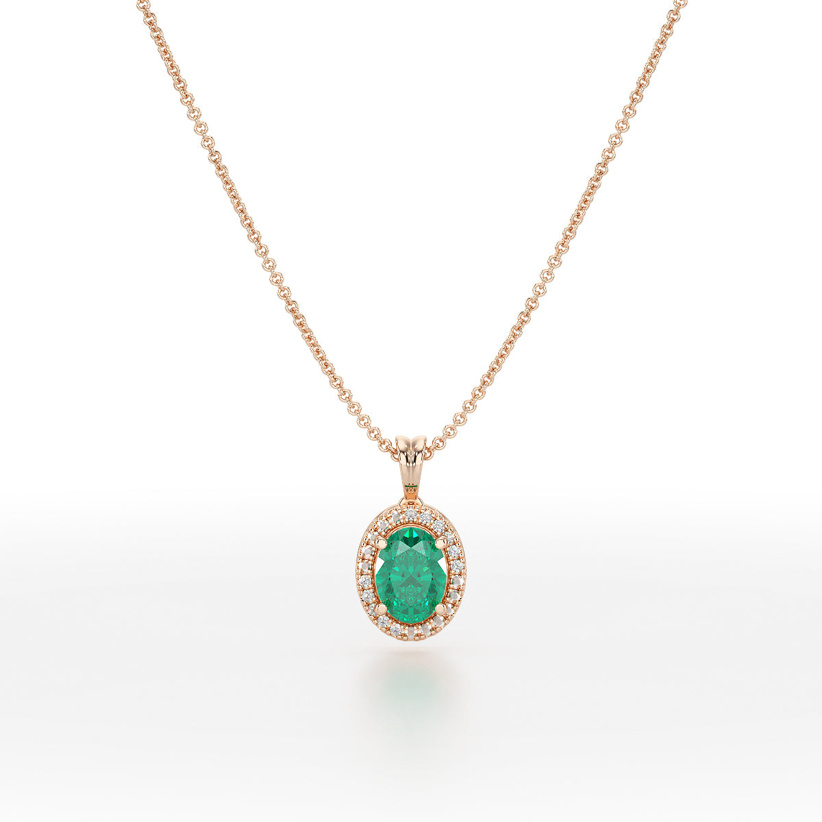 Oval Emerald Halo Pendant