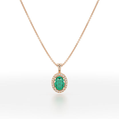 Oval Emerald Halo Pendant