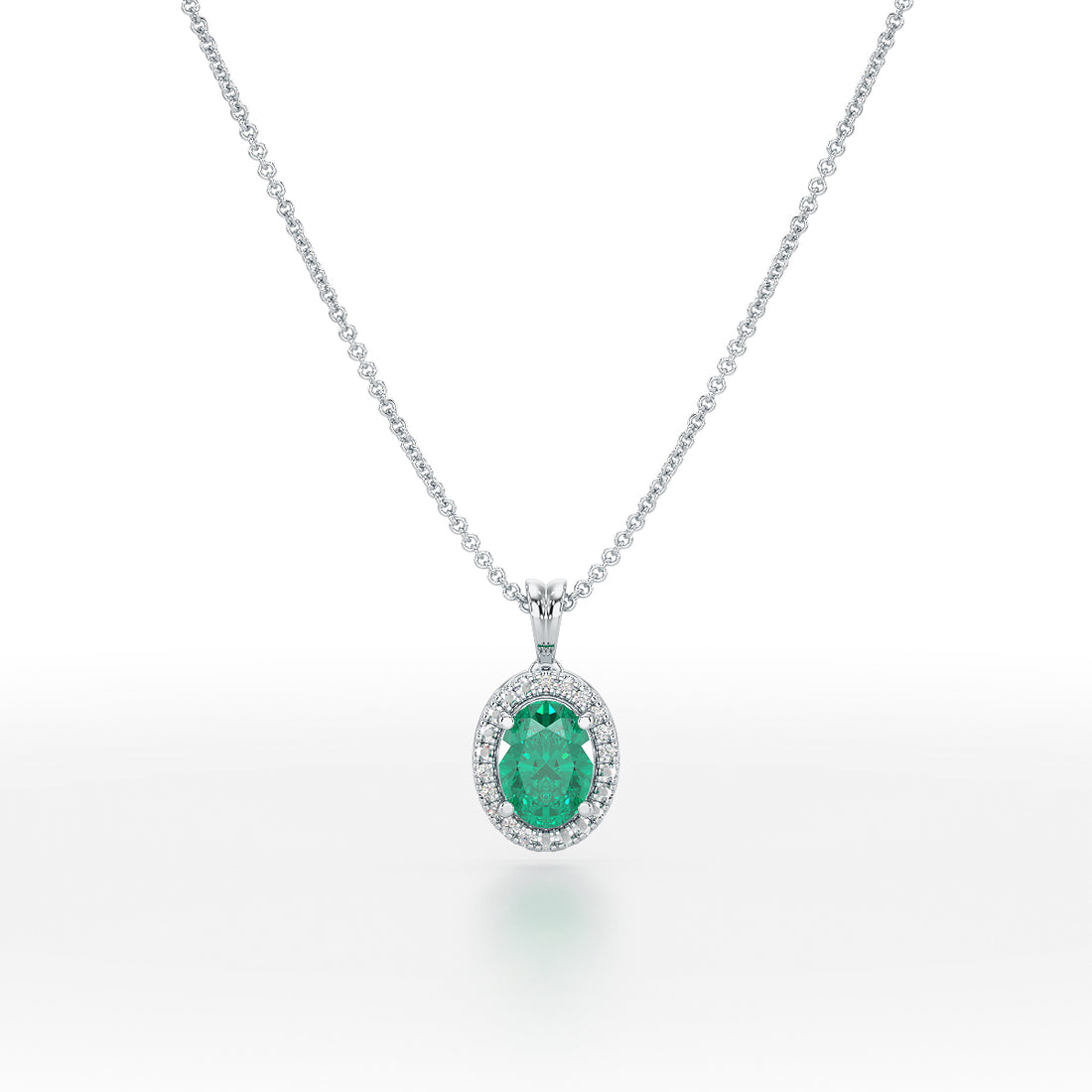 Oval Emerald Halo Pendant