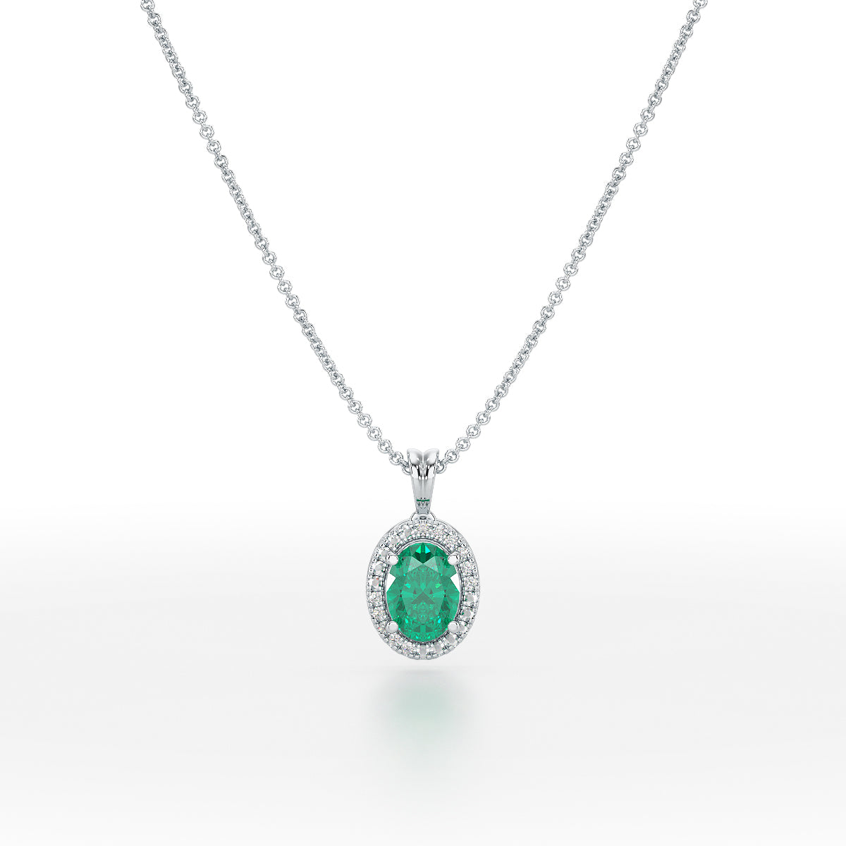 Oval Emerald Halo Pendant