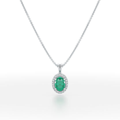 Oval Emerald Halo Pendant