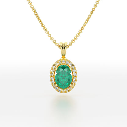 Oval Emerald Halo Pendant