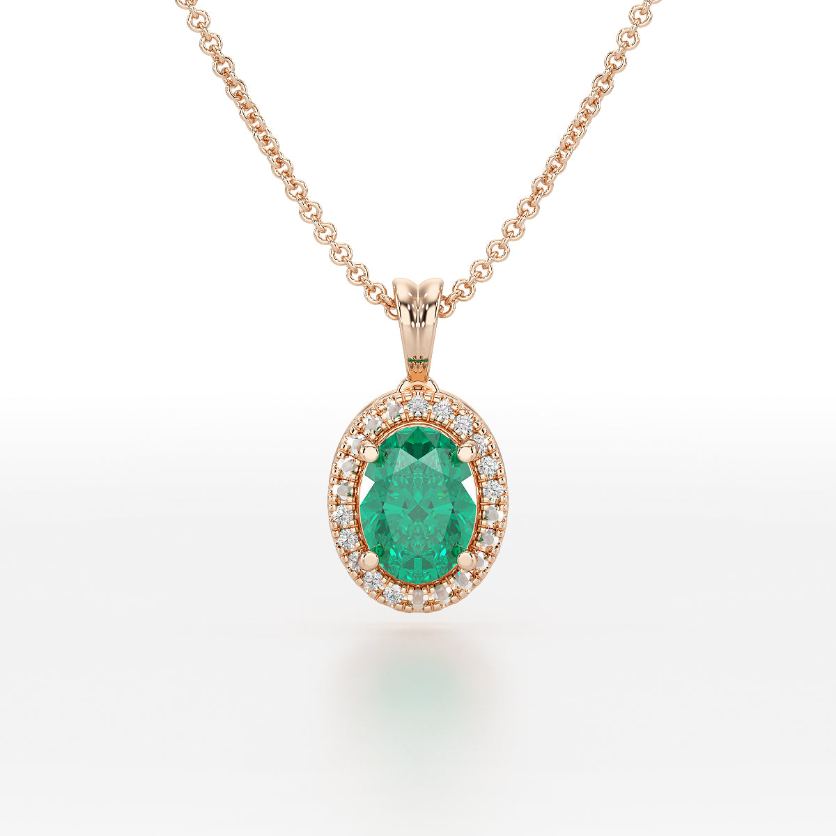 Oval Emerald Halo Pendant