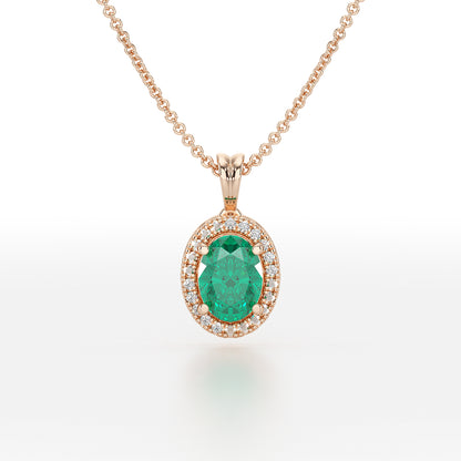 Oval Emerald Halo Pendant