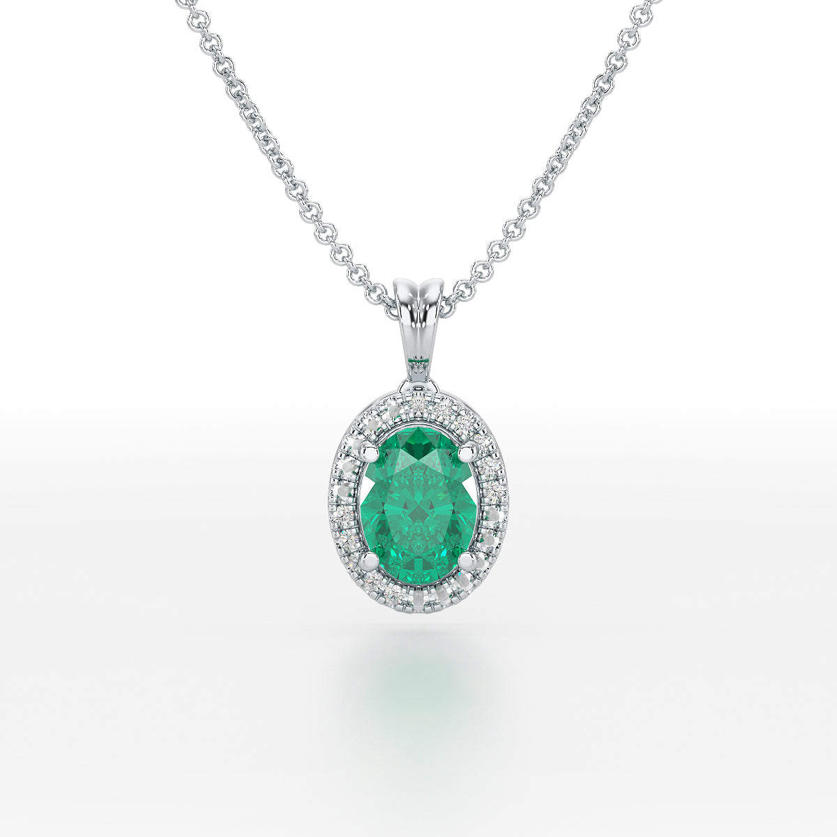 Oval Emerald Halo Pendant