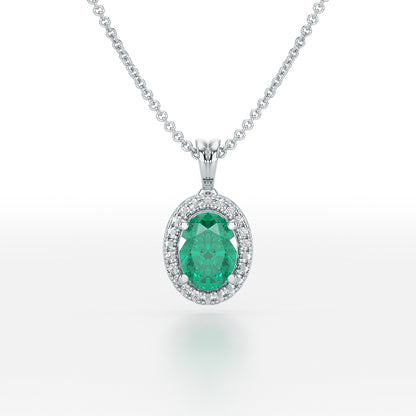 Oval Emerald Halo Pendant