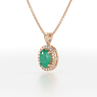 Oval Emerald Halo Pendant