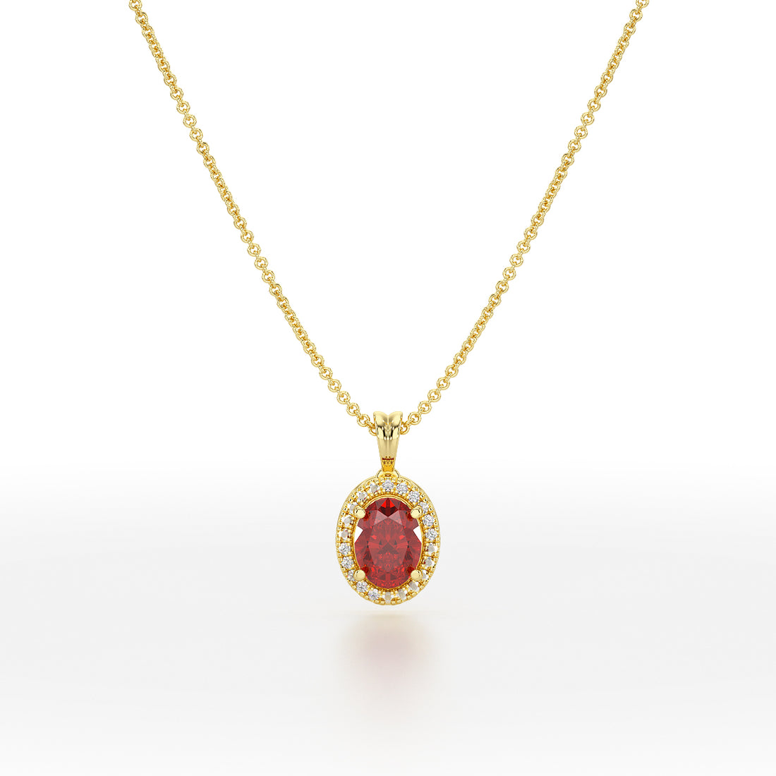 Oval Ruby Halo Pendant