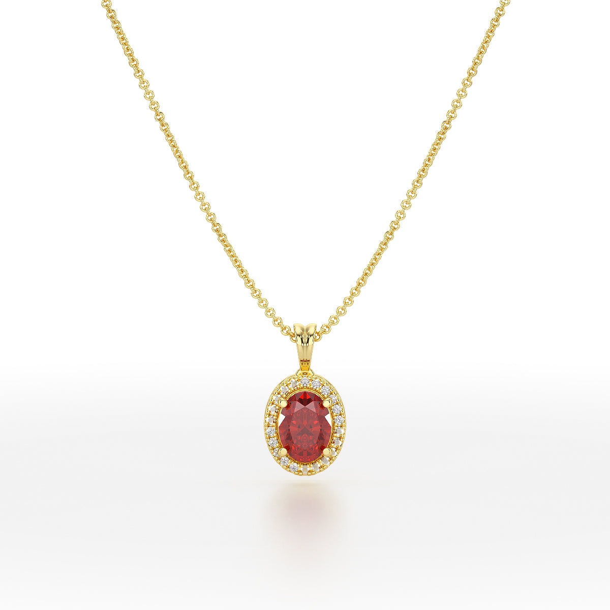 Oval Ruby Halo Pendant