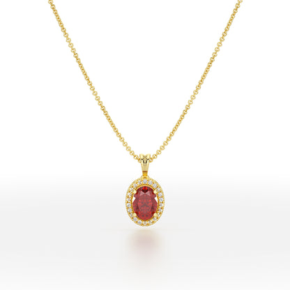 Oval Ruby Halo Pendant