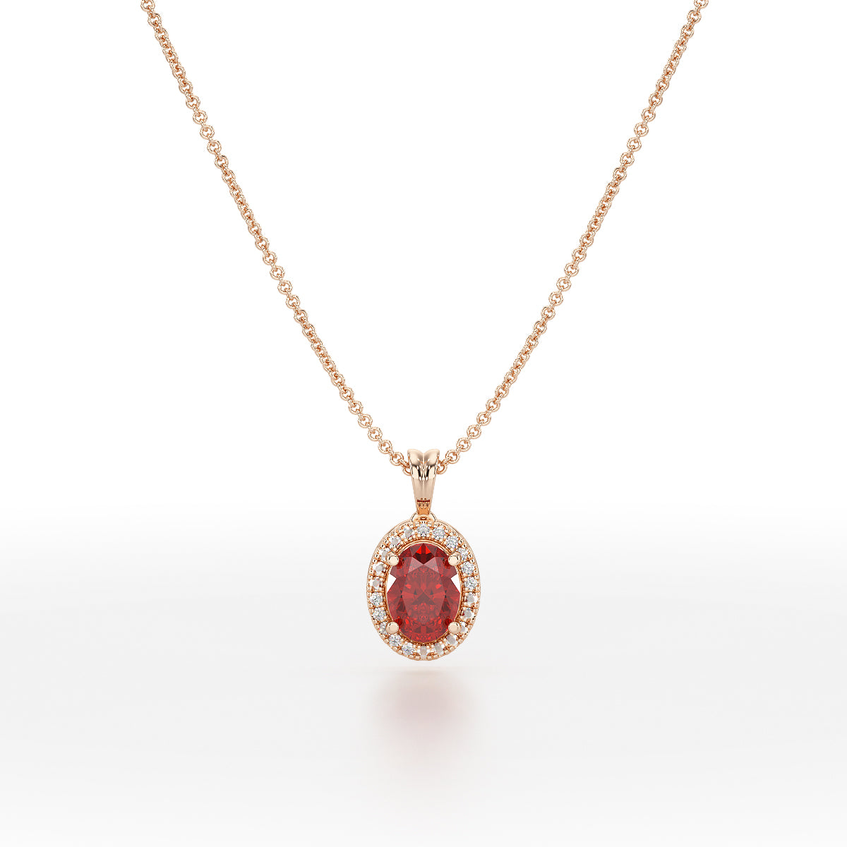 Oval Ruby Halo Pendant