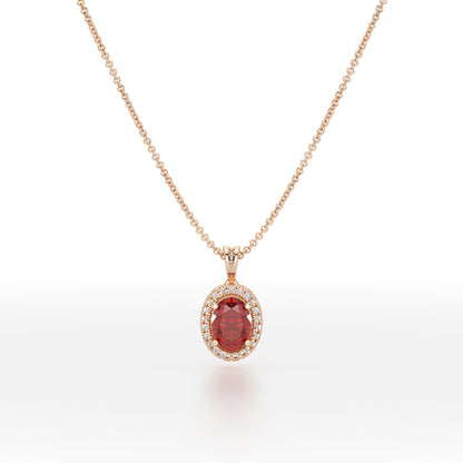 Oval Ruby Halo Pendant