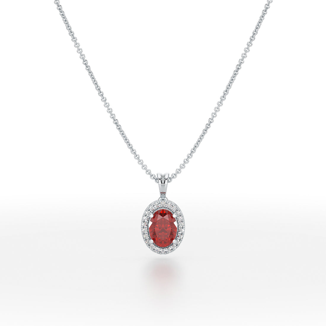 Oval Ruby Halo Pendant